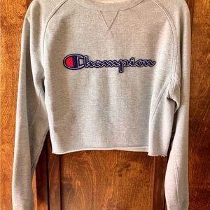 Vintage Champion Women's Gray Cropped Sweater